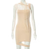 X21ds737 women's clothing 2023 spring pure color sexy neck matching mesh hollow out dress