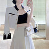 Tinomiswa Autumn 2023  Skirt Suits Contrast Color Patchwork Button Up Tops High Waist A-line Big Swing Elegant Skirts