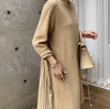 SHENGPALAE Patchwork Dsegin Dress Women's Spring 2023 Round Neck Back Pleated Loose Long Sleeve Plus Velvet Dresses Robe
