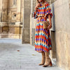 2023  Spring High Neck 3/4 Sleeves Vintage Print Long Dress Women Dresses Bohemian Pattern Vestidos Robe