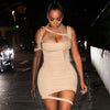 X21ds737 women's clothing 2023 spring pure color sexy neck matching mesh hollow out dress