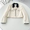 2023 Autumn and Winter Beige Fashionable Retro Short Coat Contrast Color Collar Jacket Suit Women Coat