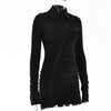 Zoctuo Buttons Patchwork Women Long Sleeve Ruched Mini Dress Turndown Collar Bodycon Sexy Streetwear 2023 Elegant Summer Dress