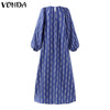 2023 VONDA Elegant Maxi Dress Women Long Lantern Sleeve Summer V Neck Sexy Party Printed Sundress Ruffled Ladies Long Vestidos