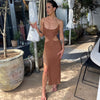 Abdieso Backless Cut Out Midi Bodycon Dress Sexy for Women Brown 2023 Summer Bandage Sleeveless Party Dresses Beach Club