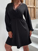 Plus Size Lace Mini Dress 2023 Autumn Long Sleeve V Neck A Line Black Clothing Oversized Tunic Elegant Casual  Wrap Dresses