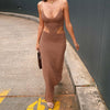 Abdieso Backless Cut Out Midi Bodycon Dress Sexy for Women Brown 2023 Summer Bandage Sleeveless Party Dresses Beach Club