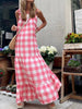 Summer Beach Casual Loose Long Dress Women Elegant Square Neck Sleeveless Dresses 2023 Retro Plaid Pattern Maxi Dresses