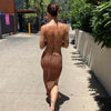 Abdieso Backless Cut Out Midi Bodycon Dress Sexy for Women Brown 2023 Summer Bandage Sleeveless Party Dresses Beach Club