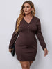 Knitted Long Sleeves Mini Dress Women 2023 Spring Sexy V Neck Button Solid Plus Size Casual Bodycon Dresses Woman