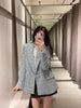XITIMEAO Women Tweed Double Breasted Blazer Coat Vintage Long Sleeve Flap Pockets Female Outerwear Chic Veste Femme