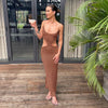 Abdieso Backless Cut Out Midi Bodycon Dress Sexy for Women Brown 2023 Summer Bandage Sleeveless Party Dresses Beach Club