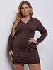 Knitted Long Sleeves Mini Dress Women 2023 Spring Sexy V Neck Button Solid Plus Size Casual Bodycon Dresses Woman