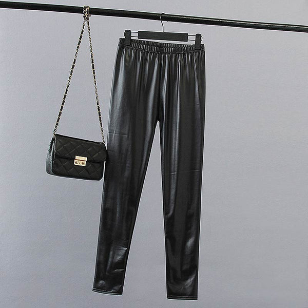 S9 Spring Casual Women High Waist Leggings 5XL Plus Size Clothes Imitation leather Fashion Skinny pencil pants 0020