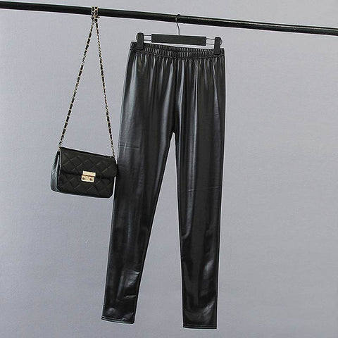 S9 Spring Casual Women High Waist Leggings 5XL Plus Size Clothes Imitation leather Fashion Skinny pencil pants 0020