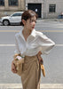 2023 autumn and winter women's clothing styles Lapel Shirt with Knot Skirt Suit 0920