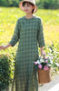 S992 Yarn Dyed Flax Dress Thin Lattice Chinese Style Longuette Robe Small Single dress