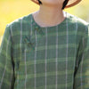 S992 Yarn Dyed Flax Dress Thin Lattice Chinese Style Longuette Robe Small Single dress