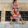 2023  Spring High Neck 3/4 Sleeves Vintage Print Long Dress Women Dresses Bohemian Pattern Vestidos Robe