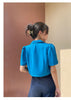 SABINAX Women's Blazers Spring 2023 Summer Korean Drape Solid Short-sleeved Suit Short Jacket Blue Coat Women's Clothing