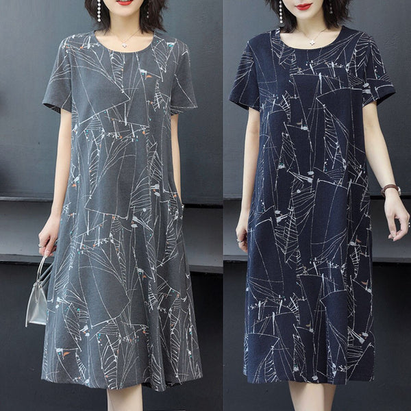 SAGACE T Dudu 901 short sleeve round neck loose irregular paint splash print medium length dress summer skirt
