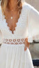 QI Cowboy maxi Dress White Deep V neckline Crochet frill trim summer dress flare sleeve boho dress chic dress women 2022