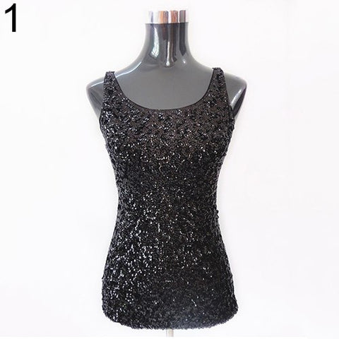 Sexy Tank Tops Women Gold Shining Bling Sequined Top Vest Sequined O Neck Summer Sleeveless Vest Casual Blouse
