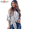 2022 Autumn Summer Sexy Half Sleeves Off Shoulder Blouse Women Slash neck Blusas Vertical Stripes Shirt Ladies Tops XXL