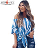2022 Autumn Summer Sexy Half Sleeves Off Shoulder Blouse Women Slash neck Blusas Vertical Stripes Shirt Ladies Tops XXL