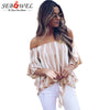 2022 Autumn Summer Sexy Half Sleeves Off Shoulder Blouse Women Slash neck Blusas Vertical Stripes Shirt Ladies Tops XXL