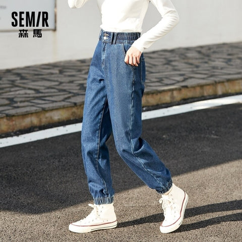 SEMIR Jeans Women 2022 Fall/Winter Woman Loose Leggings Pants All-Match Slim Pants Plus Velvet Elastic Waist Demin Pants