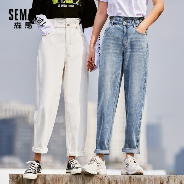 SEMIR Jeans Women 2022 Spring High Waist Slim Waist Bud Pants Tapered Pants White Pants Korean Version