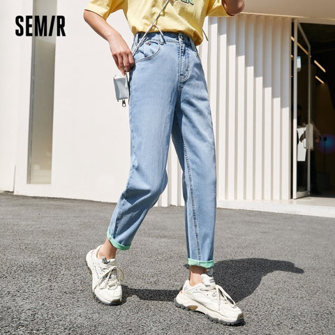 SEMIR Jeans Women Blue Bintage Summer 2022 Lazy Style Cotton Pants Straight Chic Women'S Demin Pants Trend