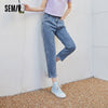 SEMIR Jeans Women Blue Old Style 2022 Summer Style Letter Embroidery Small Cone Cropped Trousers Loose Girl