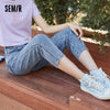 SEMIR Jeans Women Blue Old Style 2022 Summer Style Letter Embroidery Small Cone Cropped Trousers Loose Girl