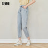 SEMIR Jeans Women Blue Old Style 2022 Summer Style Letter Embroidery Small Cone Cropped Trousers Loose Girl