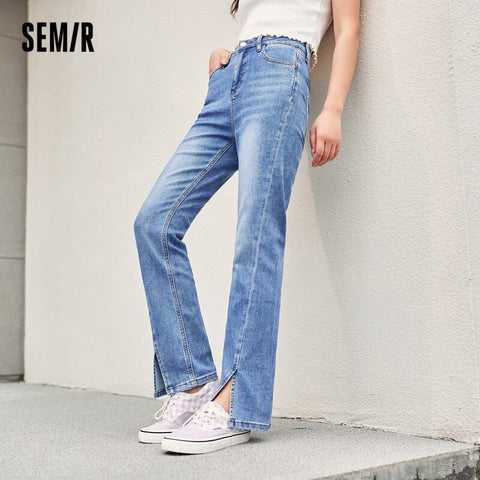 SEMIR Jeans Women Blue Split Vintage 2022 Summer Low-Rise Straight Trousers Washed Retro Demin Pants For Woman