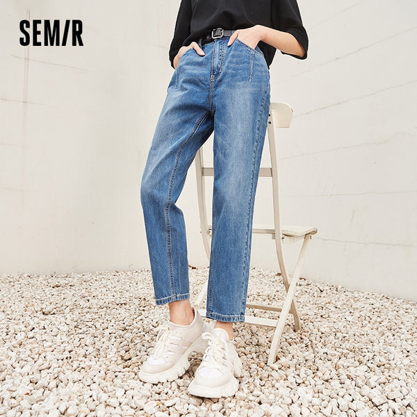 SEMIR Jeans Women Loose Straight Pants 2022 Spring Cropped Small Pants Slim Daddy Pants Demin Ladies