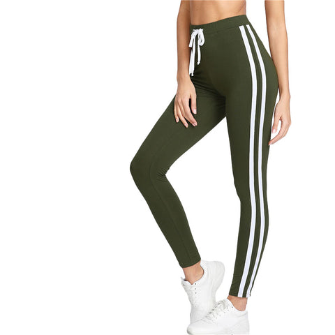 Army Green Tape Side Leggings Women High Waist Drawstring Long Pants 2022 Spring Active Workout Leggings