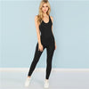 Black Sporting Casual Cool Sexy Backless Solid Skinny Shell O-Neck Sleeveless Jumpsuit Summer Women Jumpsuits