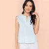 Blue Casual Minimalist Scallop Trim Shell V Collar And Round Neck Sleeveless Summer Shirt Women Tops And Blouses