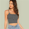 Button Front Black and White Strip Short Stretchy Crop Vests 2022 Summer Beach Vacation Slim Fit Sexy Striped Camis Tops