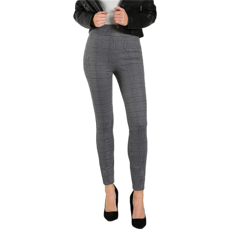 Elasticized Waist Plaid Leggings Casual Winter Pants Women High Waist Leggings Grey Womens Leggings Pants