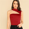Fashion Summer Slim Fit Stretchy Sexy Red Crop Top Party 2022 Women Stand Collar Asymmetric Cutout Sleeveless Tank Tops