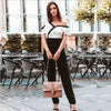 Jumpsuits For Women Black and White Two Tone Flounce Asymmetric Shoulder Tailored Spring Autumn Long Sleeve Jumpsuit