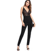 Jumpsuits for Women Sexy Womens Clothing Sleeveless High Waist Deep V Neck Contrast Lace Tailored Cami Jumpsuit