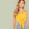 Knot Front Rib Knit Halter Crop Top 2022 Summer Halter Top Crop Cami Woman Ginger BackLess Sexy Vest