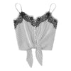 Lace Knot Front Striped Cami Top Women New Asymmetrical Spaghetti Strap Button Crop Top Vest 2022 Summer Sexy Vest