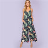 Multicolor Vacation Bohemian Beach Backless Jungle Leaf Print Cami Mid Waist Jumpsuit Summer Women Weekend Casual Jumpsuit