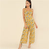 Multicolor Vacation Boho Bohemian Beach Backless Thick Strap Floral Print High Waist Jumpsuit Summer Women Sexy Jumpsuit
